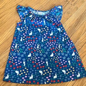 Hanna Andersson Navy Dress with White Bunnies & Multicolor Flowers